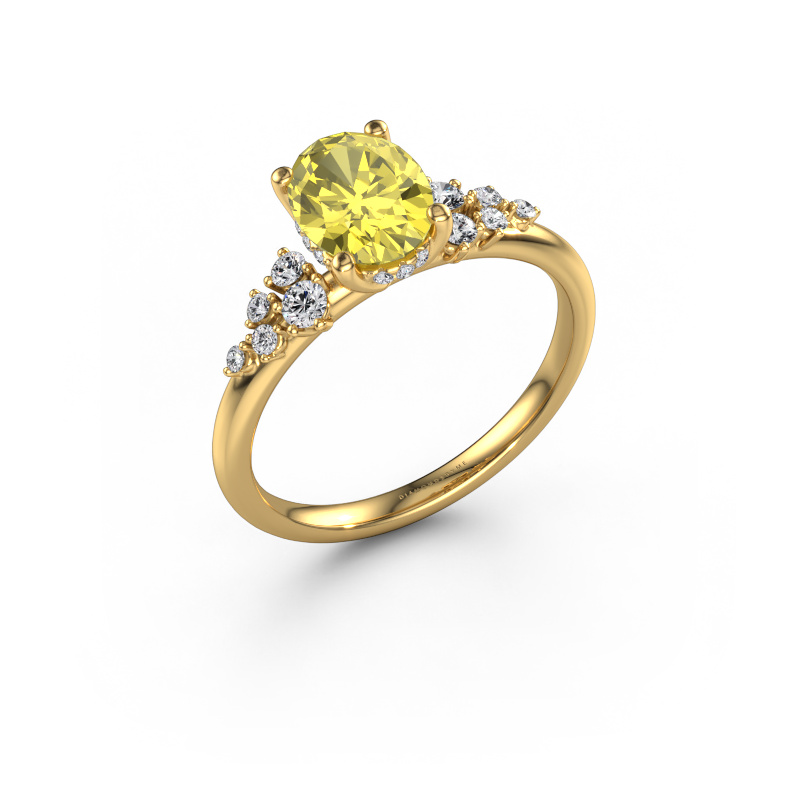 Image of Engagement ring Emma OVL 585 gold Yellow lab grown diamond 8x6 mm