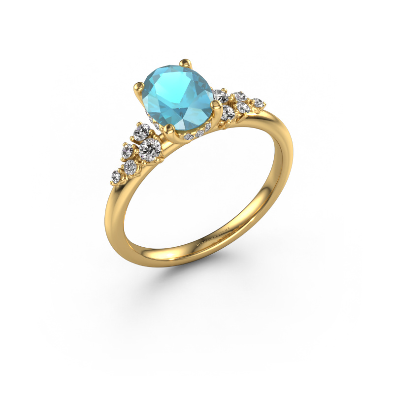 Image of Engagement ring Emma OVL 585 gold Blue topaz 8x6 mm