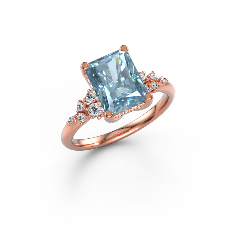 Image of Engagement ring Emma RAD 585 rose gold Blue lab grown diamond 9x7 mm