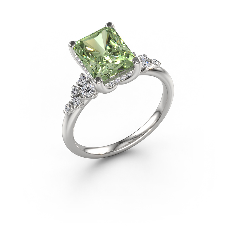 Image of Engagement ring Emma RAD 585 white gold Green lab grown diamond 9x7 mm