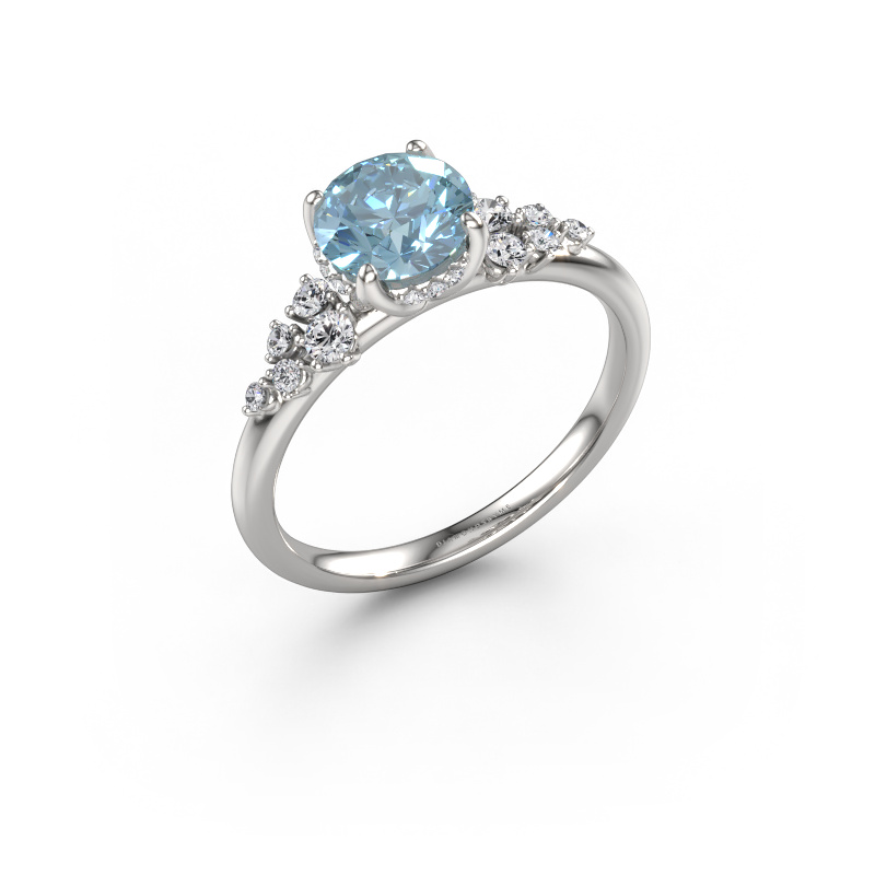Afbeelding van Verlovingsring Emma RND 585 witgoud Blauwe lab grown diamant 6.5 mm
