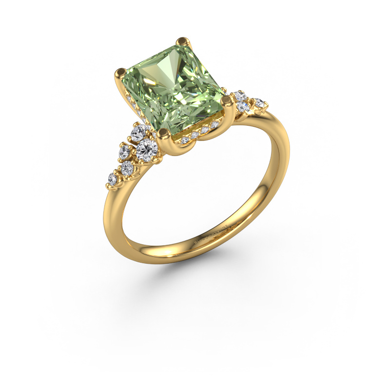 Image of Engagement ring Emma RAD 585 gold Green lab grown diamond 9x7 mm