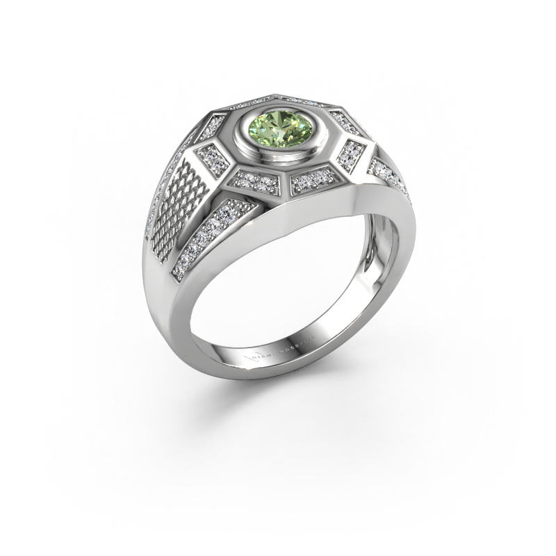 Image of Men's ring Enzo 585 white gold Green lab grown diamond 5 mm
