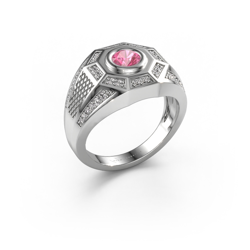 Image de Bague pour homme Enzo 585 or blanc Saphir rose 5 mm
