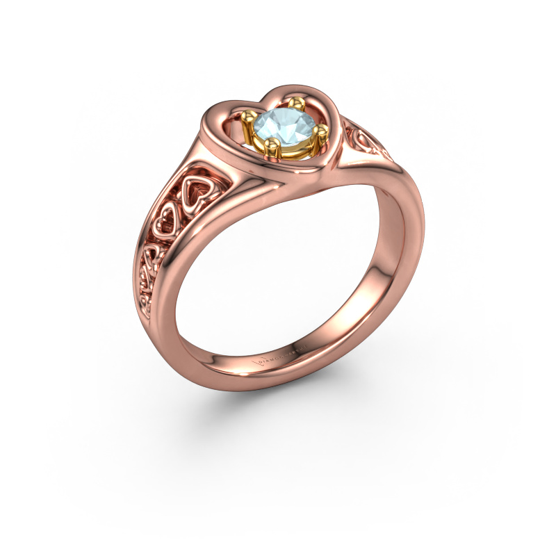 Image de Bague Eura 585 or rose Aigue-marine 4 mm