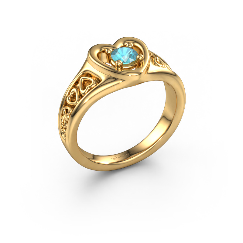 Afbeelding van Ring Eura 585 goud Blauw topaas 4 mm