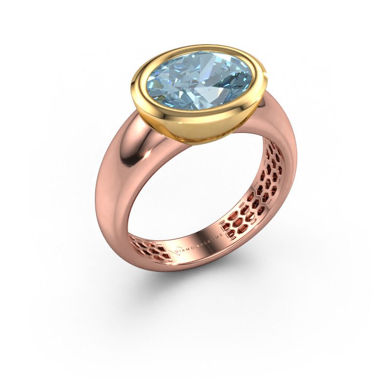 Image of Ring Evelyne 585 rose gold Blue lab grown diamond 10x8 mm