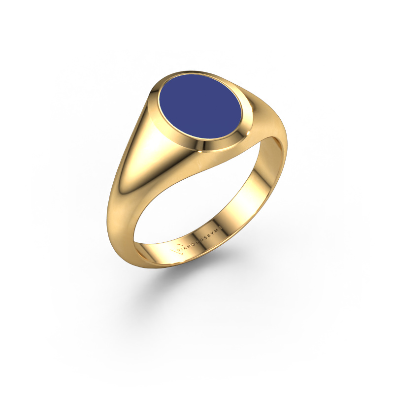 Image de Chevalière Evon 1 585 or jaune émail bleu 10x8 mm