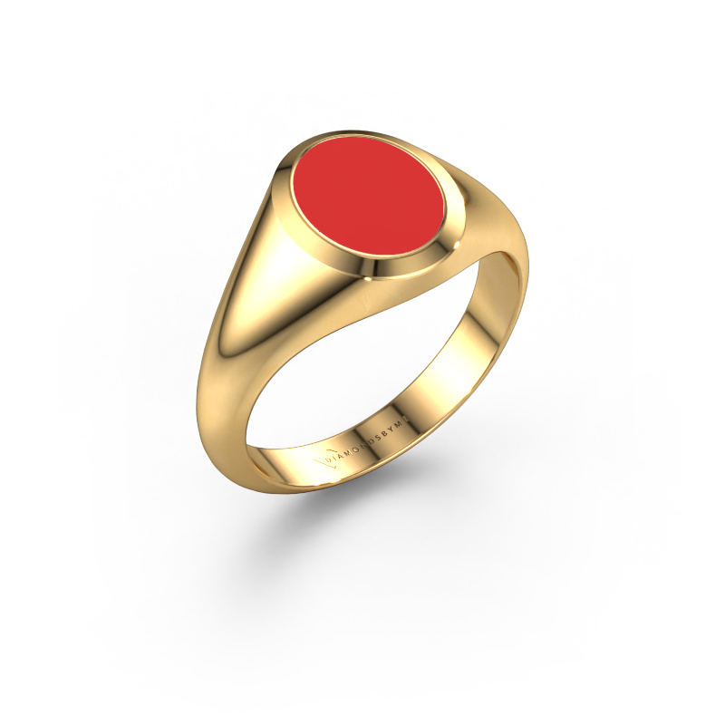 Image of Signet ring Evon 1 585 gold Red enamel 10x8 mm