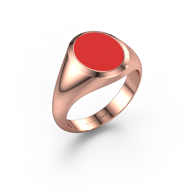 Image of Signet ring Evon 2 585 rose gold Red enamel 12x10 mm