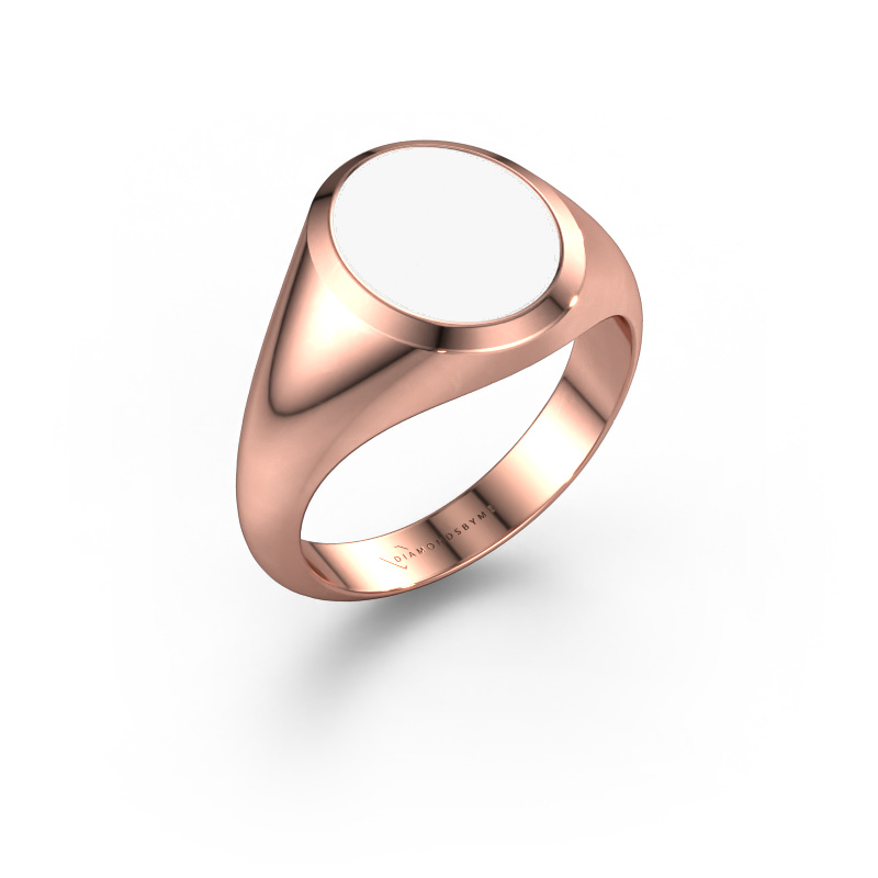 Image of Signet ring Evon 2 585 rose gold White enamel 12x10 mm