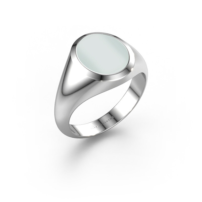 Image of Signet ring Evon 2 585 white gold Green sardonyx 12x10 mm