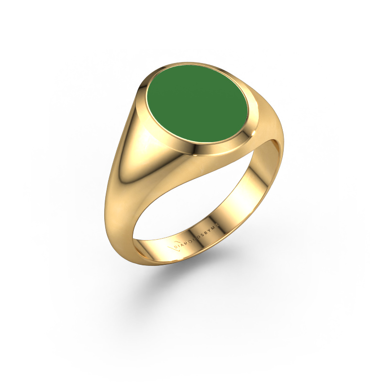 Image of Signet ring Evon 2 585 gold Green enamel 12x10 mm