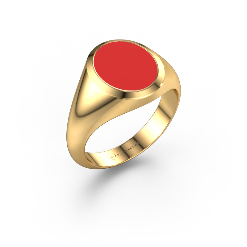 Image of Signet ring Evon 2 585 gold Red enamel 12x10 mm