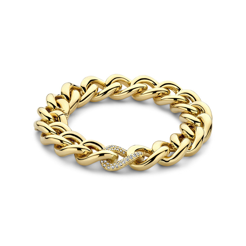 Image of Link bracelet Fatima ±7,9 in (20 cm) Hollow - 585 Gold Diamond 0.576 crt