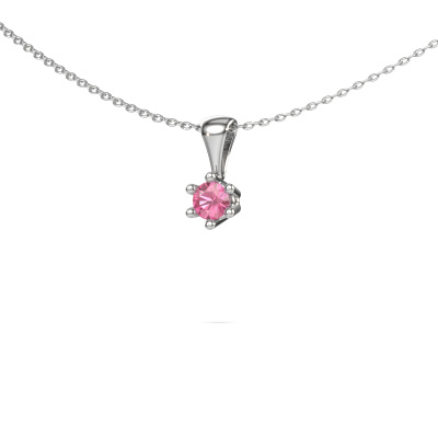 Buy 14K Solid White Gold Pink Sapphire Necklace 6mm Prong Setting Online in  India 