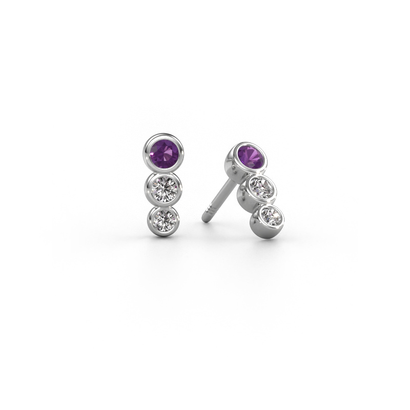 Image de Boucles d'oreilles Felica 585 or blanc Améthyste 2.7 mm