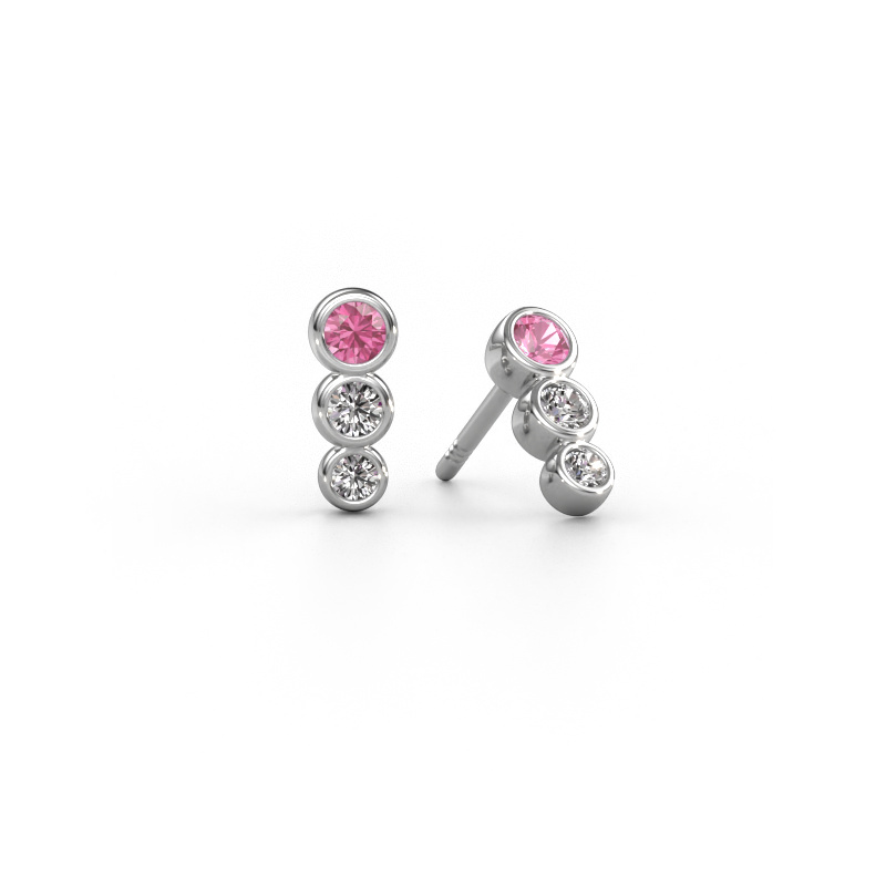 Image de Boucles d'oreilles Felica 585 or blanc Saphir rose 2.7 mm