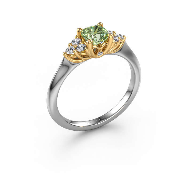 Image de Bague de fiançailles Felipa CUS 585 or blanc Diamants synthétiques vert 5 mm