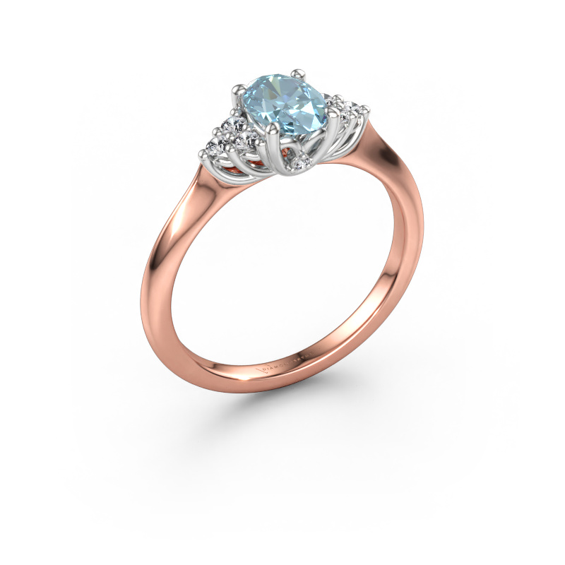 Afbeelding van Verlovingsring Felipa OVL 585 rosé goud Blauwe lab grown diamant 7x5 mm