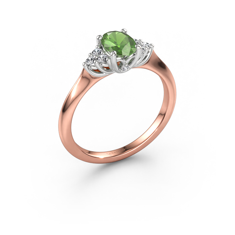 Afbeelding van Verlovingsring Felipa OVL 585 rosé goud Toermalijn groen 7x5 mm
