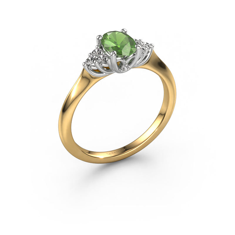 Image of Engagement ring Felipa OVL 585 gold Tourmaline green 7x5 mm