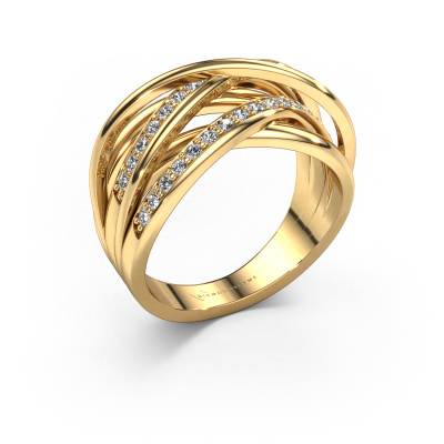 grijs ingesteld Vijftig Brede, meerdere banden gouden ring Fem 2 met zirkonia| Diamondsbyme