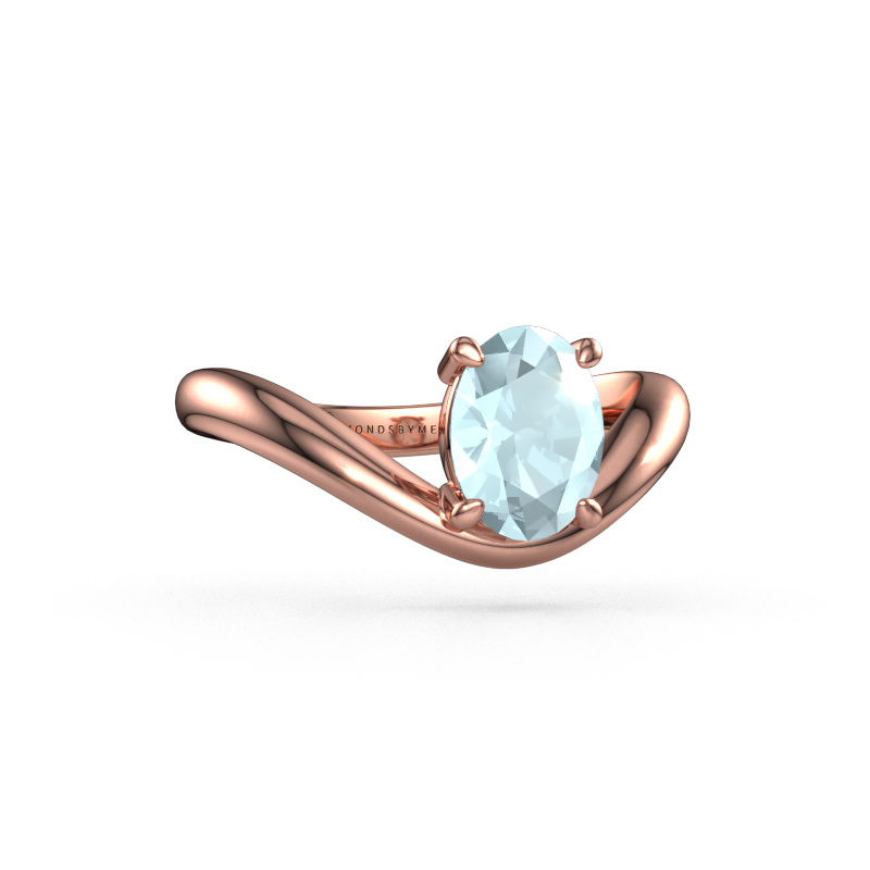 Image of Engagement ring Femke OVL 585 rose gold Aquamarine 8x6 mm