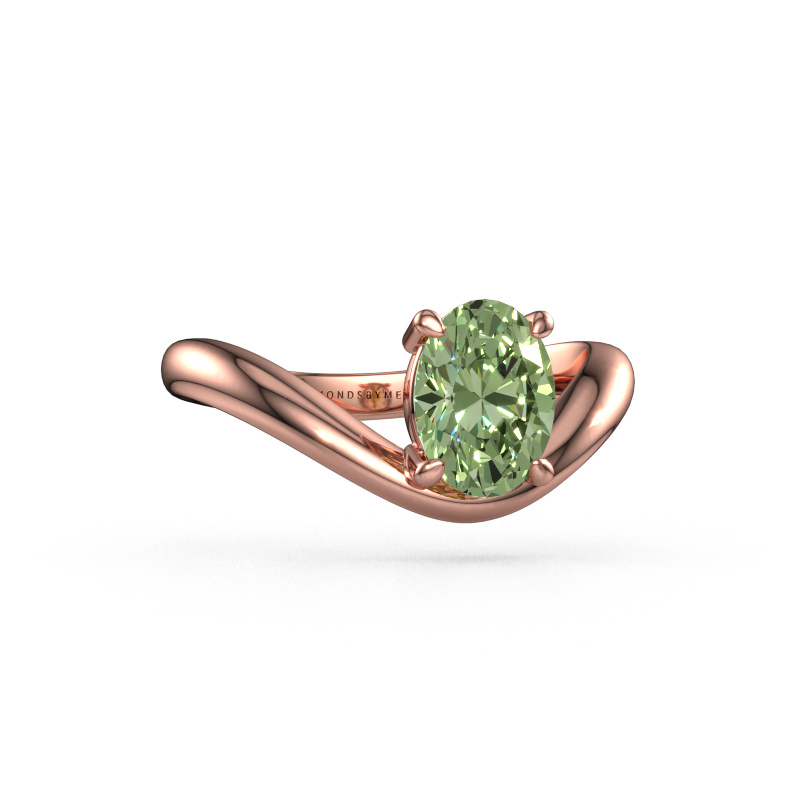 Image of Engagement ring Femke OVL 585 rose gold Green lab grown diamond 8x6 mm