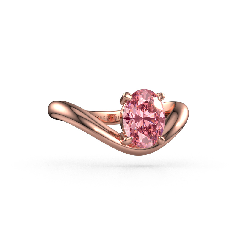 Image of Engagement ring Femke OVL 585 rose gold Pink lab grown diamond 8x6 mm