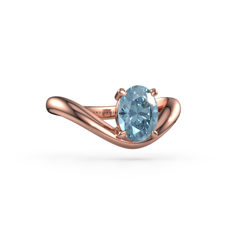 Image de Bague de fiançailles Femke OVL 585 or rose Diamant synthétique bleu 8x6 mm