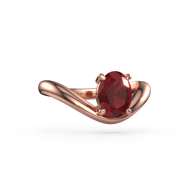 Image of Engagement ring Femke OVL 585 rose gold Ruby 8x6 mm