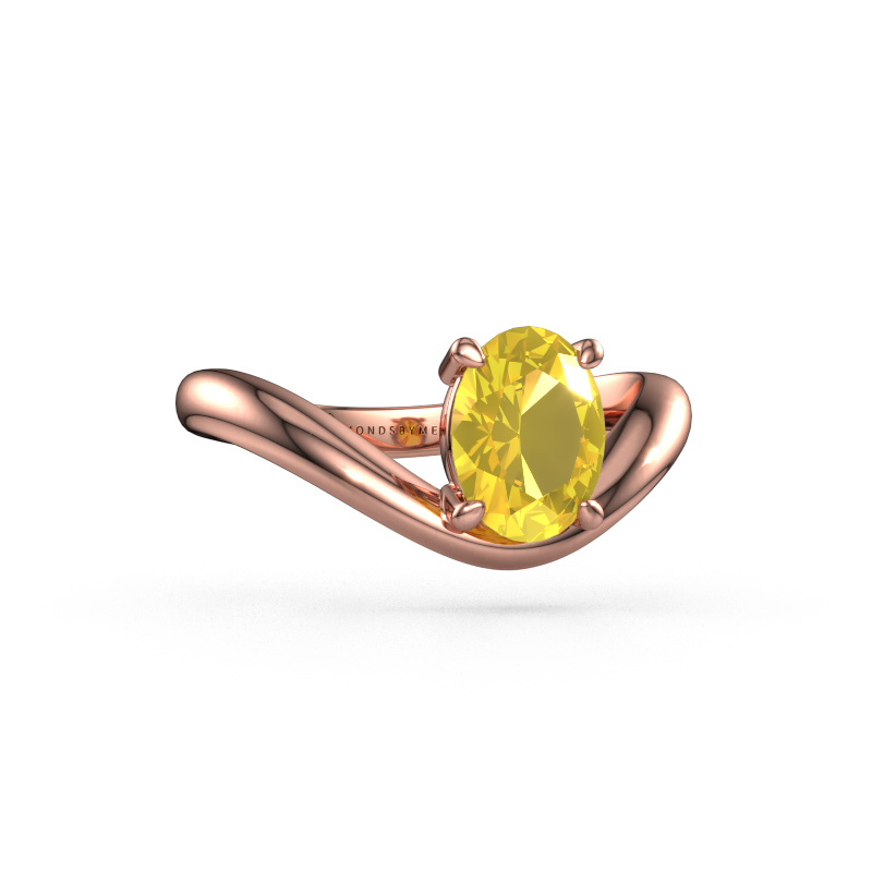 Image of Engagement ring Femke OVL 585 rose gold Yellow sapphire 8x6 mm