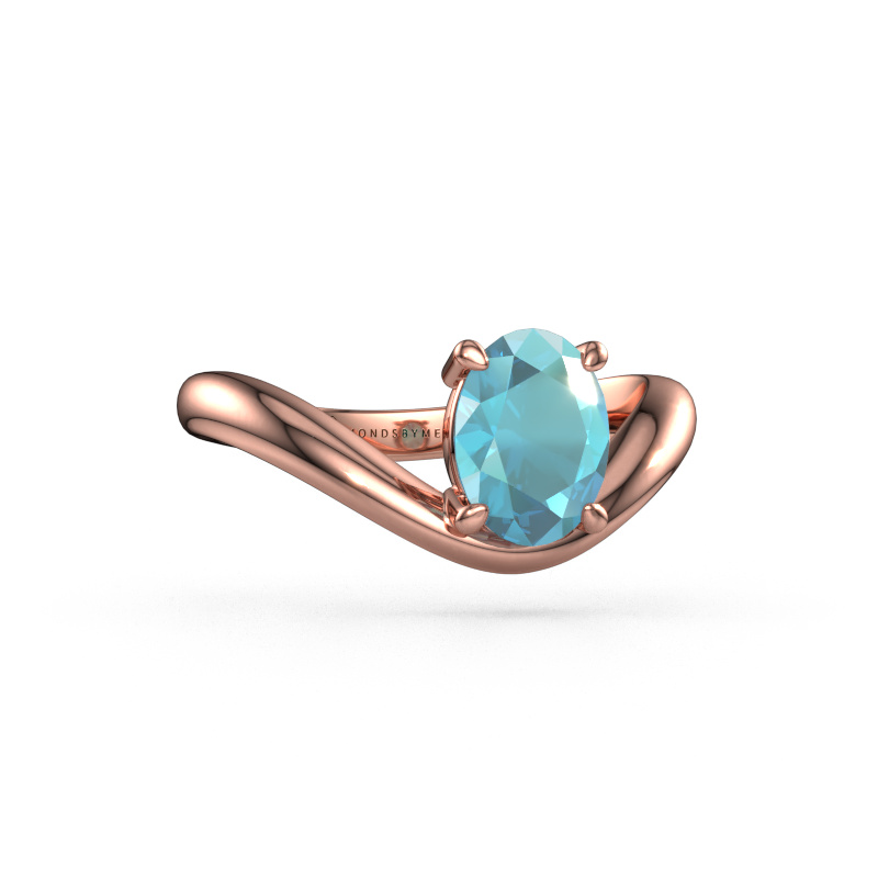 Image of Engagement ring Femke OVL 585 rose gold Blue topaz 8x6 mm