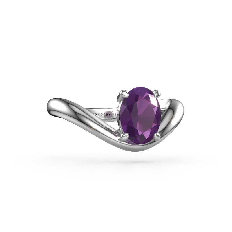 Image of Engagement ring Femke OVL 950 platinum Amethyst 8x6 mm