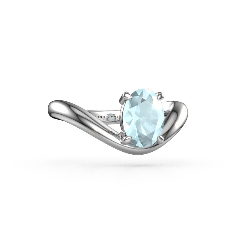 Image of Engagement ring Femke OVL 585 white gold Aquamarine 8x6 mm