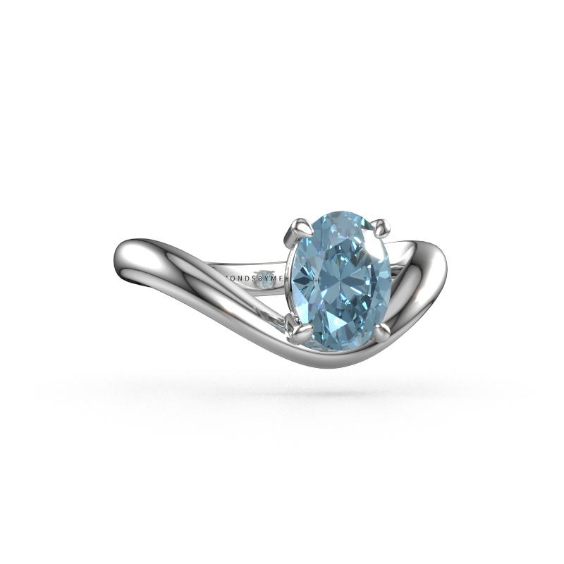 Bild von Verlobungsring Femke OVL 950 Platin Blauer Labordiamant 8x6 mm