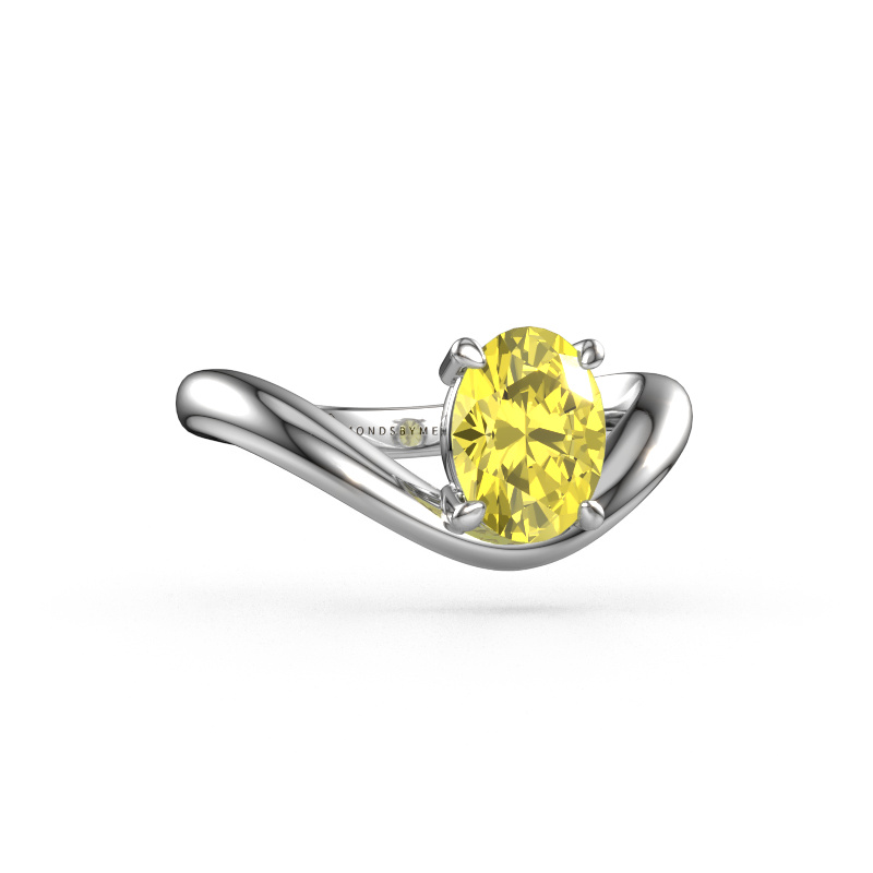 Bild von Verlobungsring Femke OVL 585 Weißgold Gelber Labor Diamant 8x6 mm