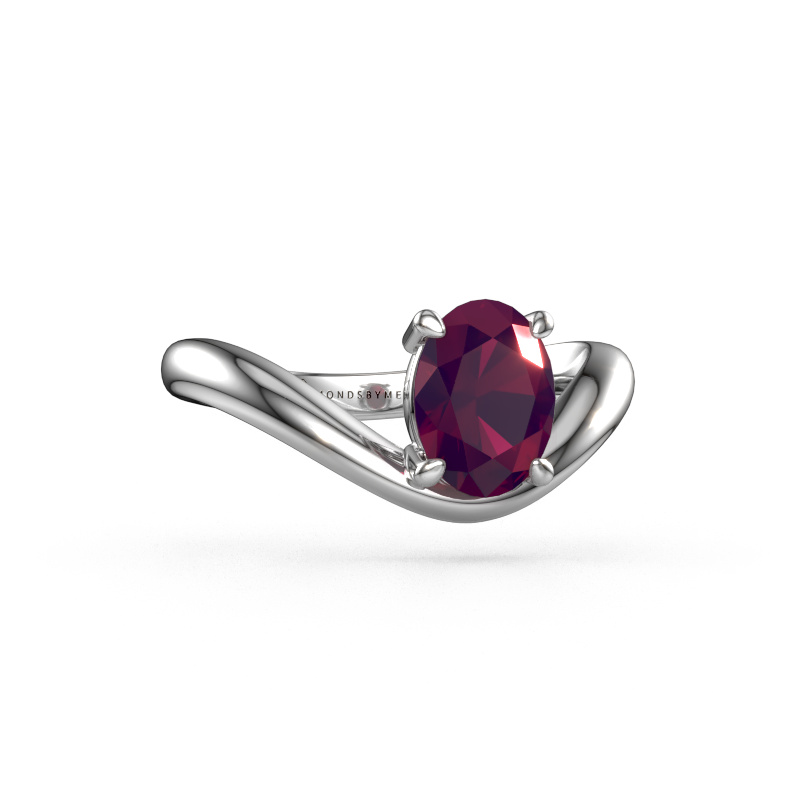 Image of Engagement ring Femke OVL 585 white gold Rhodolite 8x6 mm