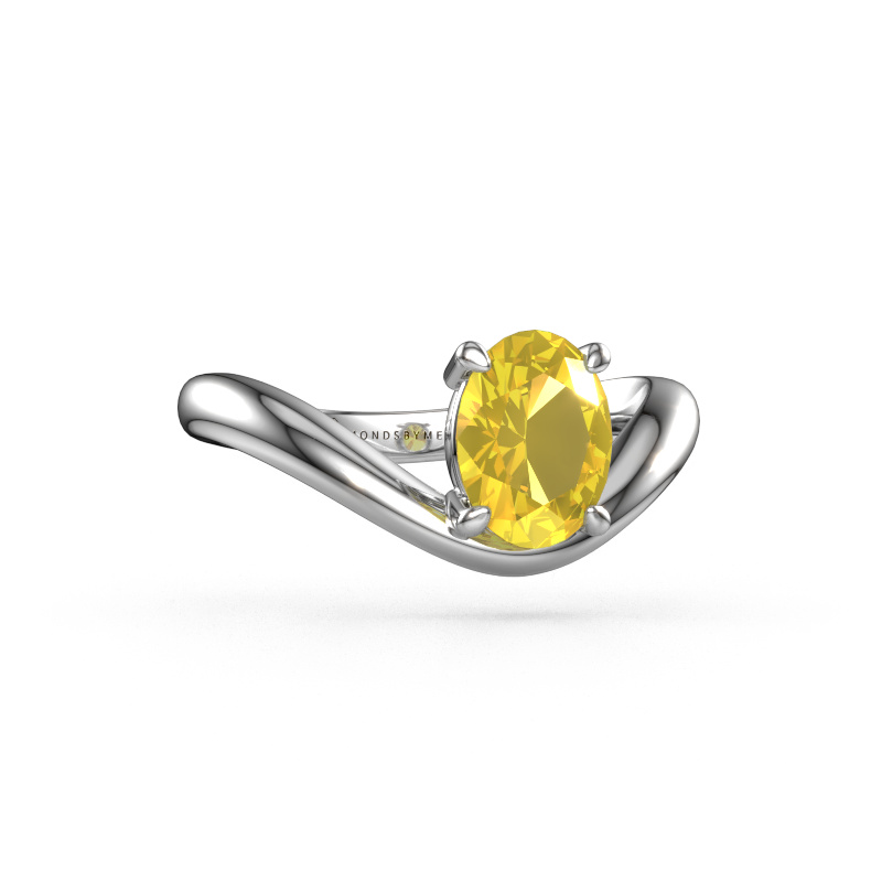 Image of Engagement ring Femke OVL 950 platinum Yellow sapphire 8x6 mm