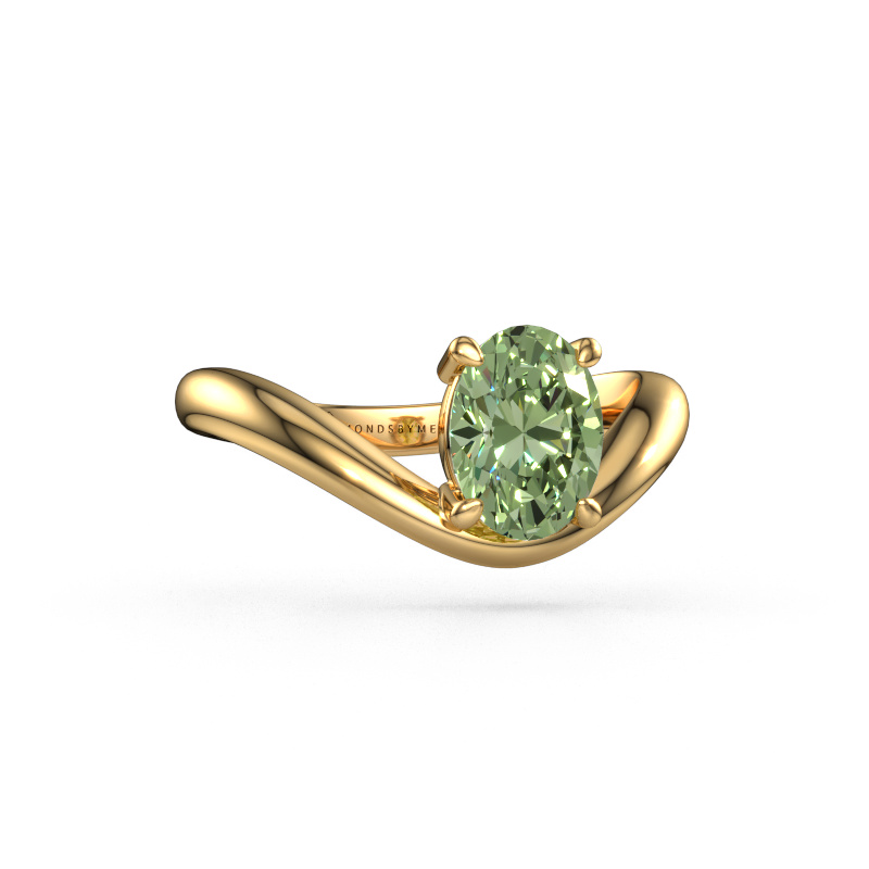 Image de Bague de fiançailles Femke OVL 585 or jaune Diamants synthétiques vert 8x6 mm