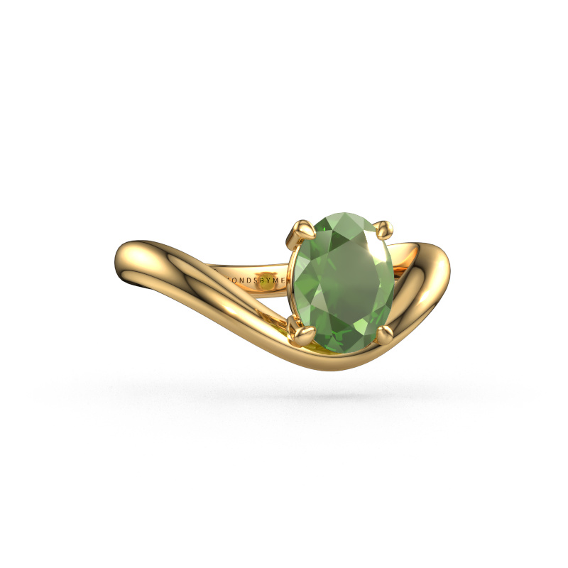 Image of Engagement ring Femke OVL 585 gold Tourmaline green 8x6 mm