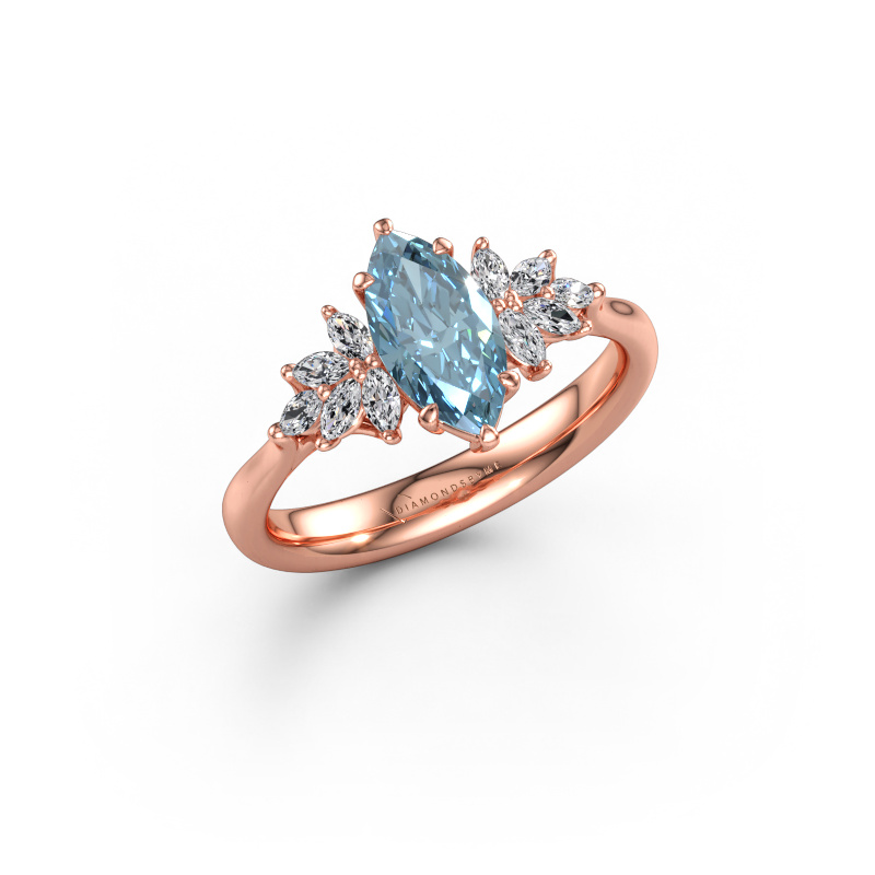 Image de Bague de fiançailles Fiona MRQ 585 or rose Diamant synthétique bleu 10x5 mm