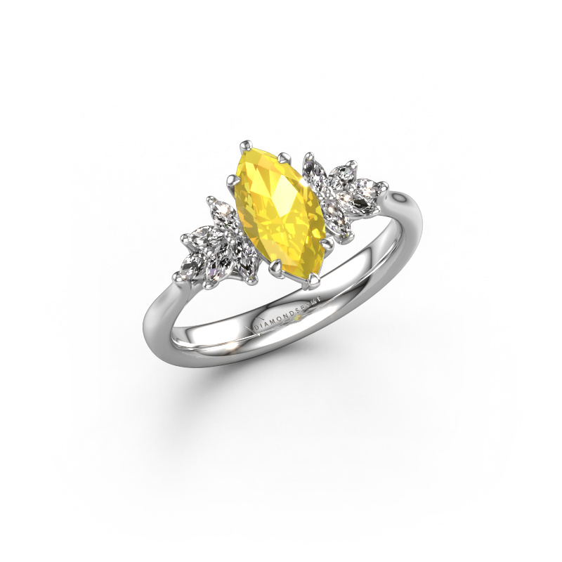 Image of Engagement ring Fiona MRQ 585 white gold Yellow sapphire 10x5 mm