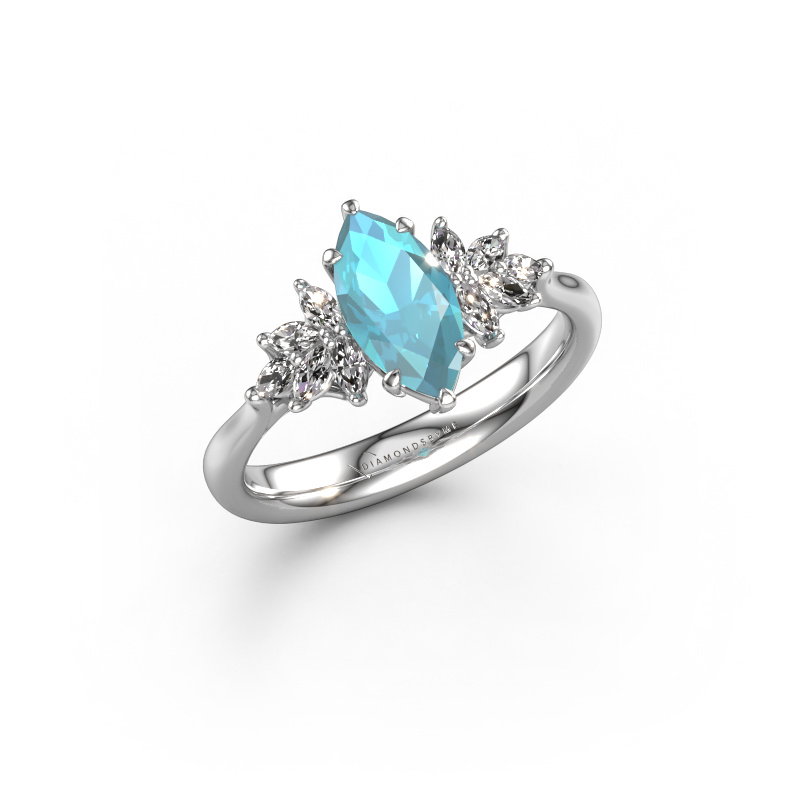 Image of Engagement ring Fiona MRQ 950 platinum Blue topaz 10x5 mm