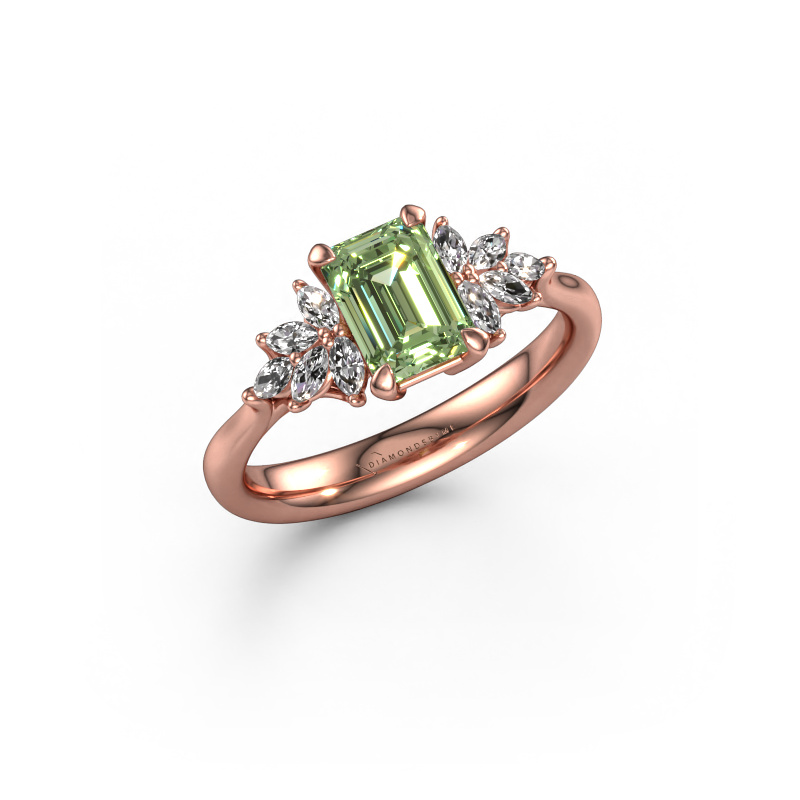 Image of Engagement ring Fiona EME 585 rose gold Green lab grown diamond 7x5 mm