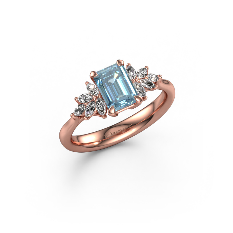 Image of Engagement ring Fiona EME 585 rose gold Blue lab grown diamond 7x5 mm