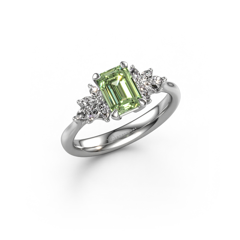 Image of Engagement ring Fiona EME 585 white gold Green lab grown diamond 7x5 mm