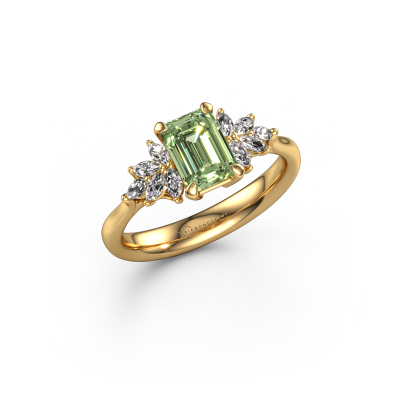 Image of Engagement ring Fiona EME 585 gold Green lab grown diamond 7x5 mm
