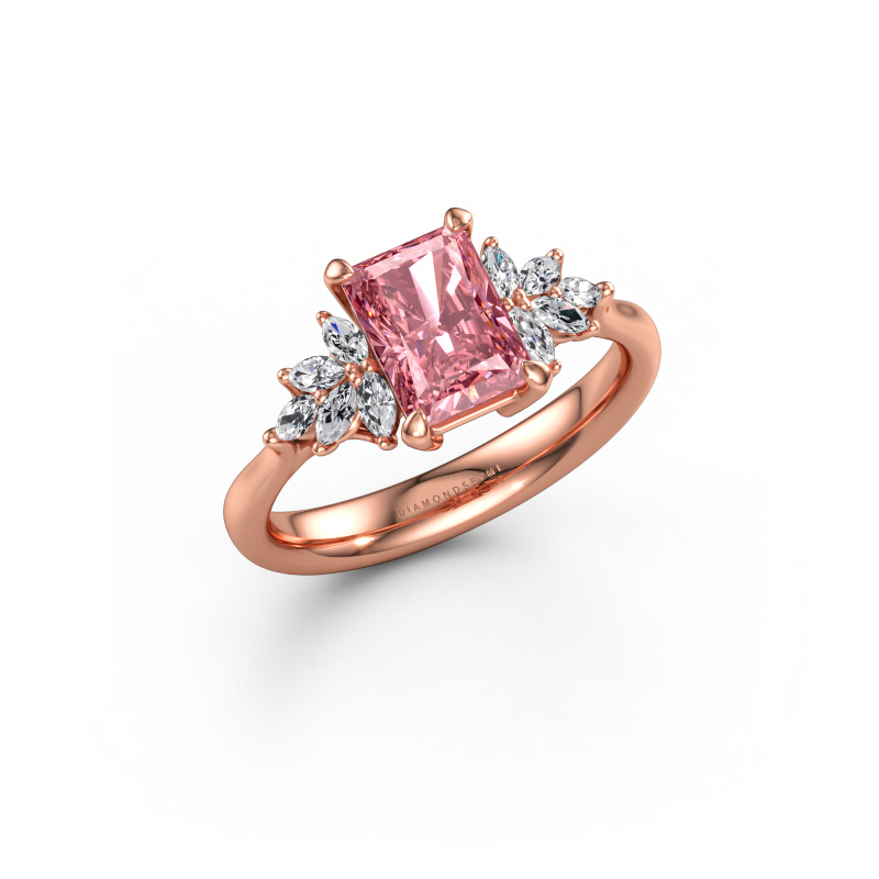 Image of Engagement ring Fiona RAD 585 rose gold Pink lab grown diamond 7.5x5.5 mm
